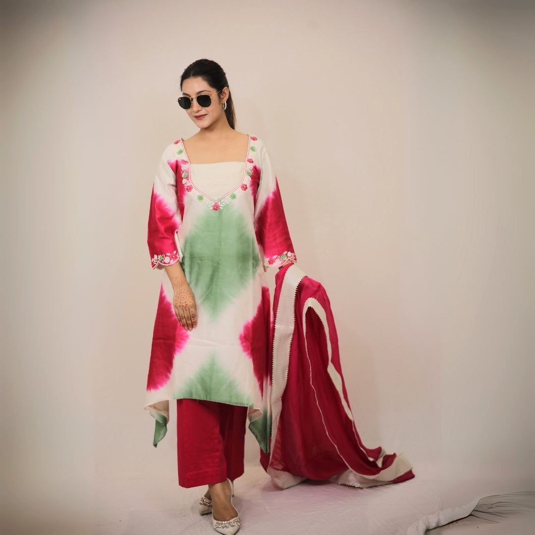 ROSE MINT TIE-DYE EMBROIDERED SUIT SET – Label Essentia