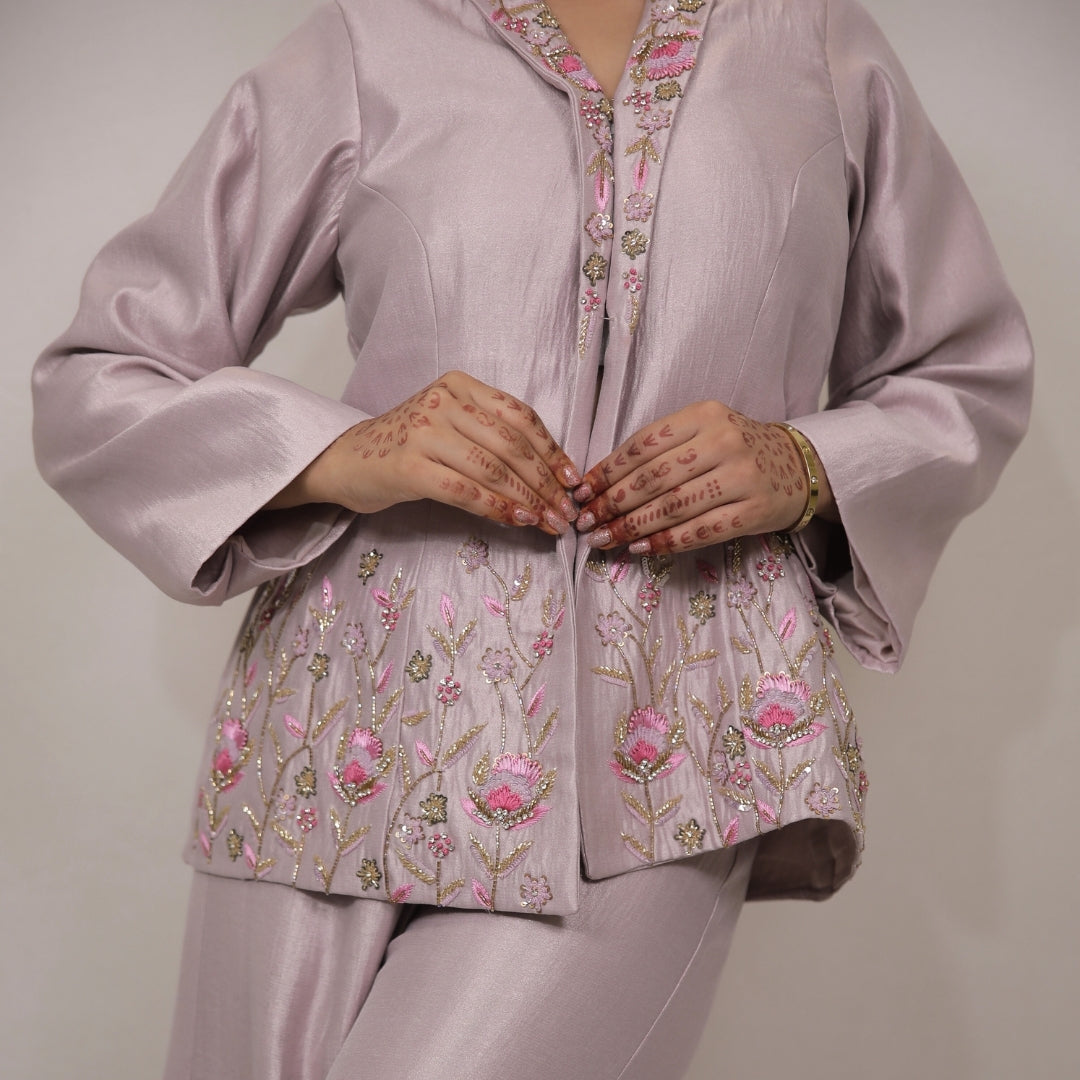 BLUSH ORCHID EMBROIDERED SHARARA CO-ORD SET