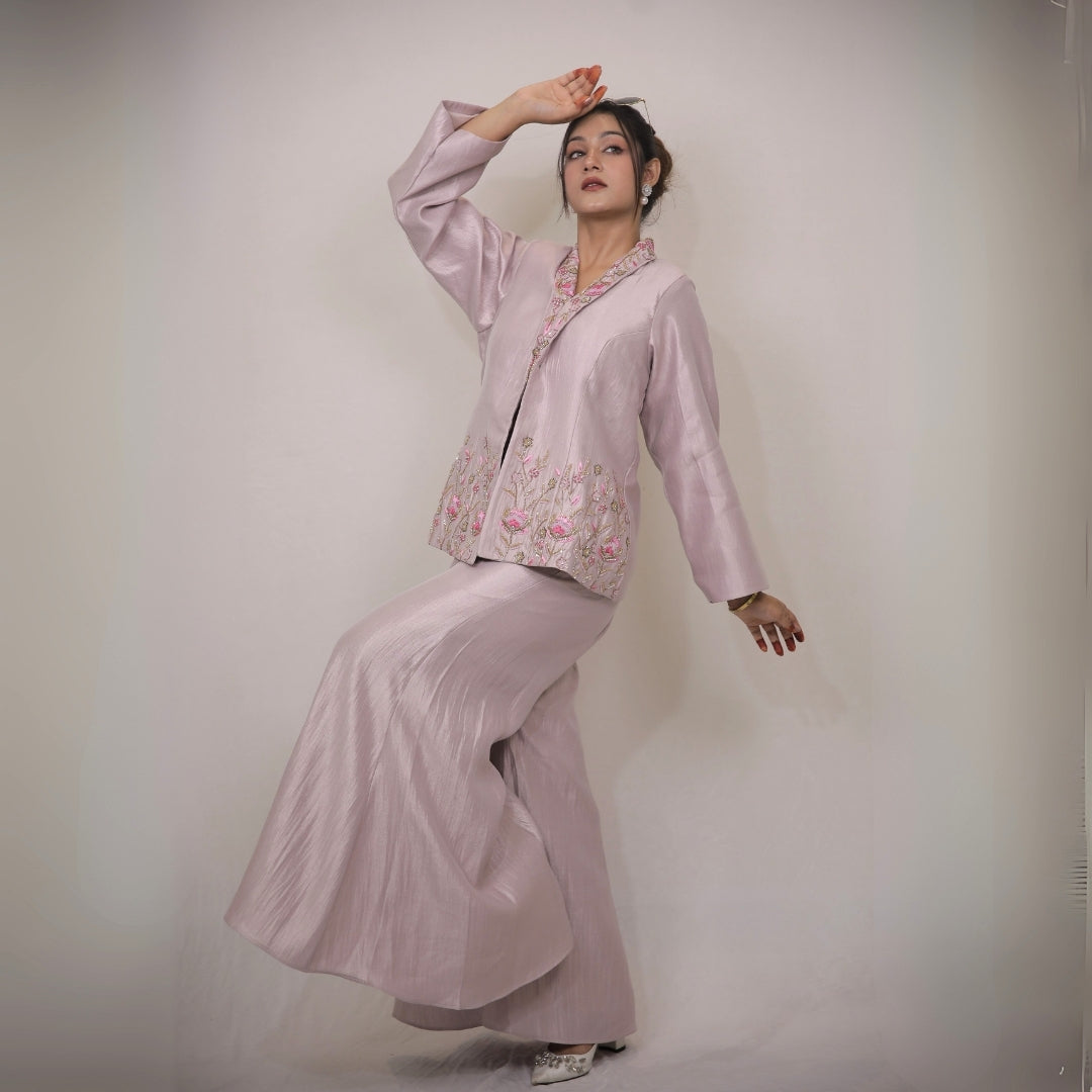 BLUSH ORCHID EMBROIDERED SHARARA CO-ORD SET