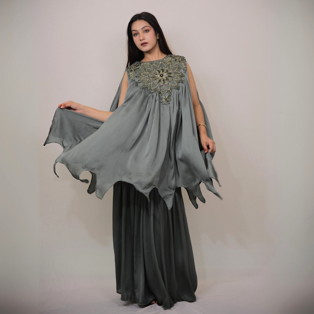 SAGE ROYALE HAND-EMBROIDERED KURTA SET