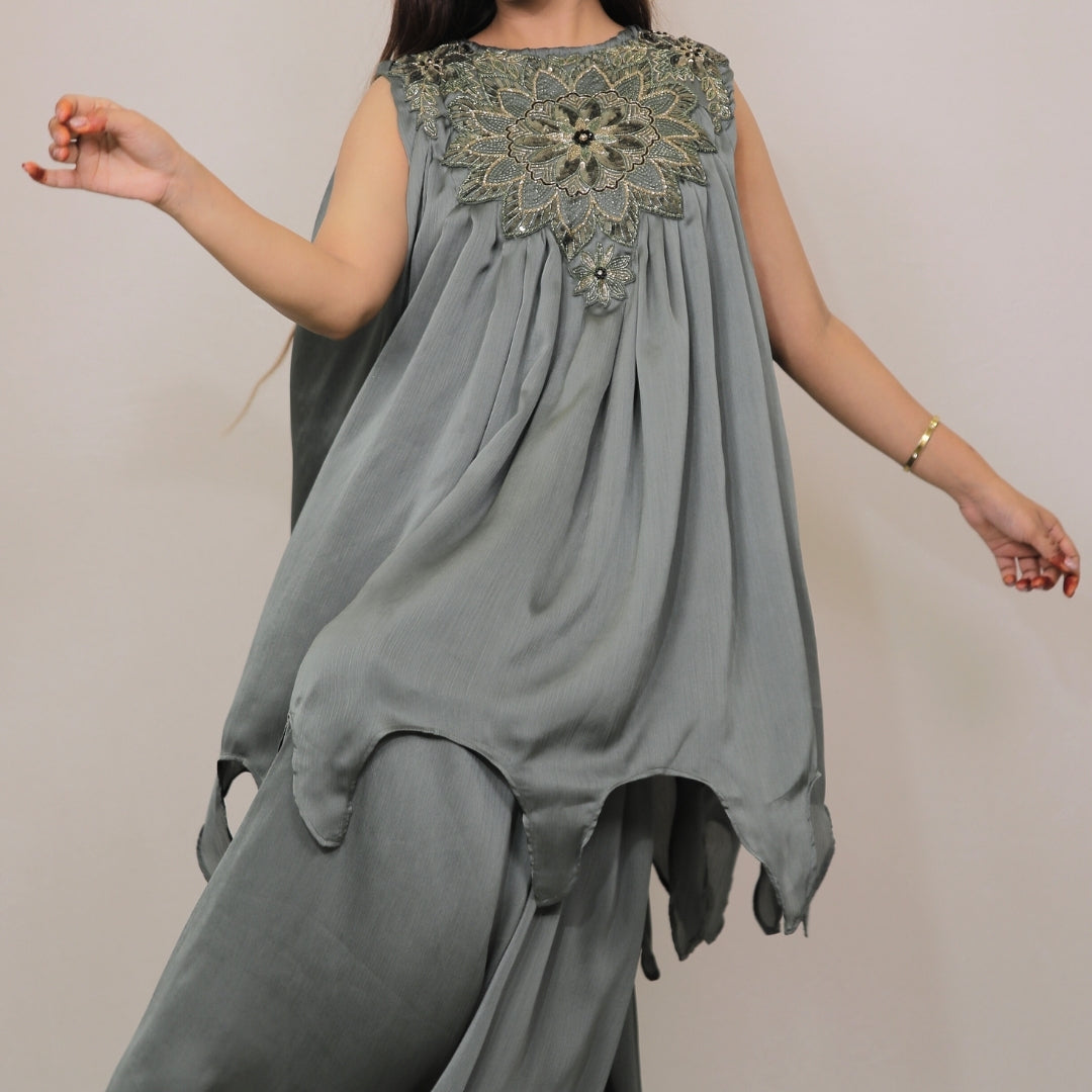 SAGE ROYALE HAND-EMBROIDERED KURTA SET