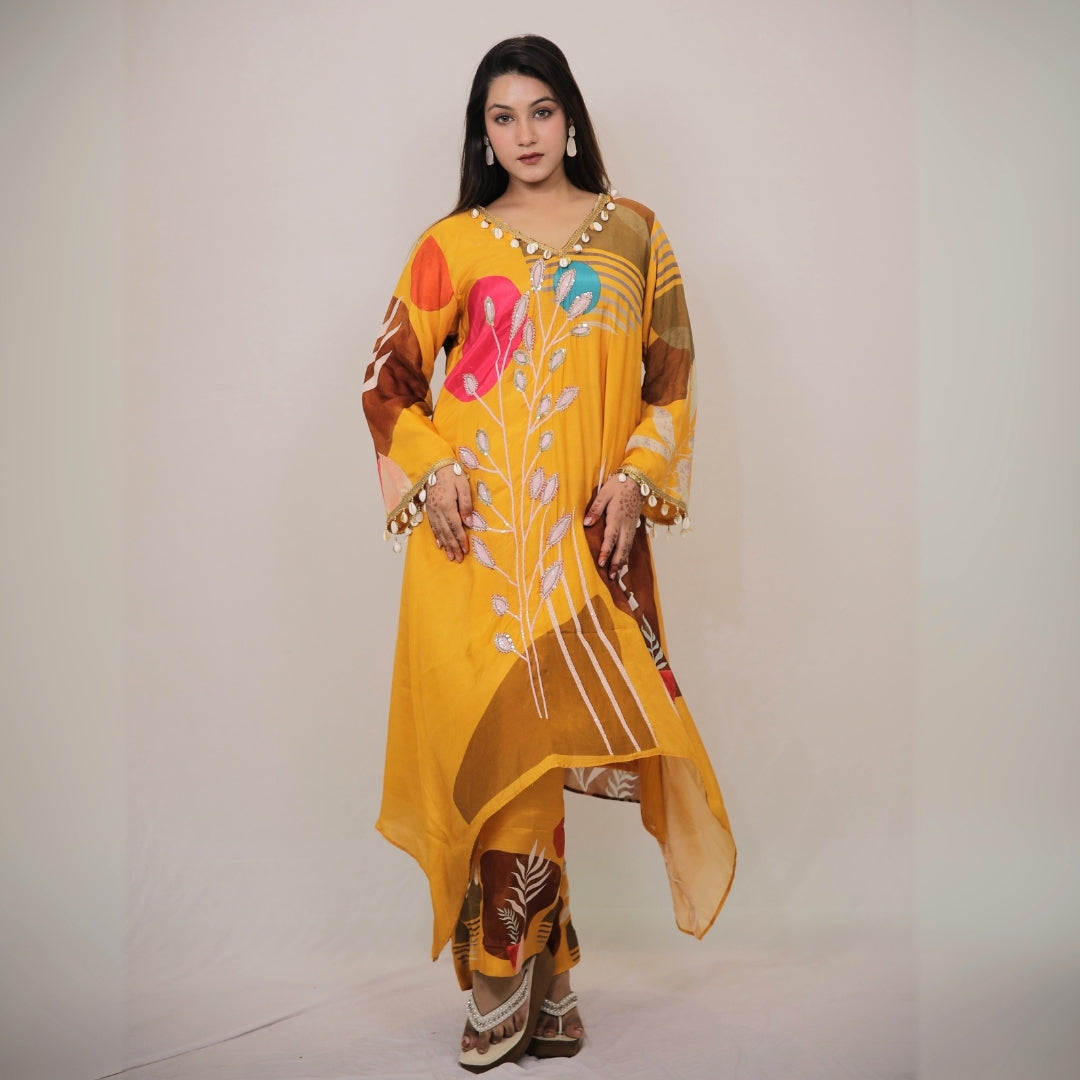 SUNSET BLOOM PRINTED EMBELLISHED KURTA SET