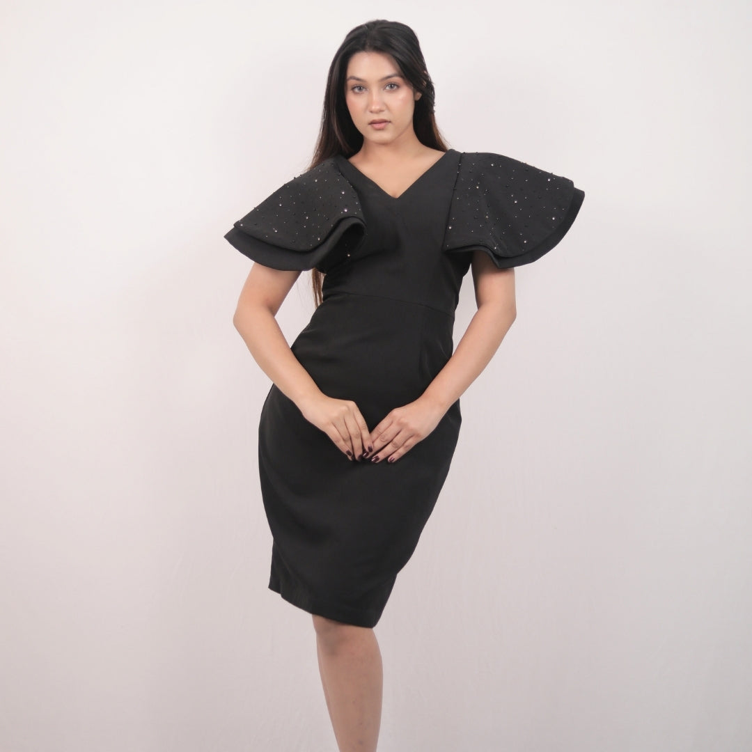 BLACK DIVA RUFFLE DRESS