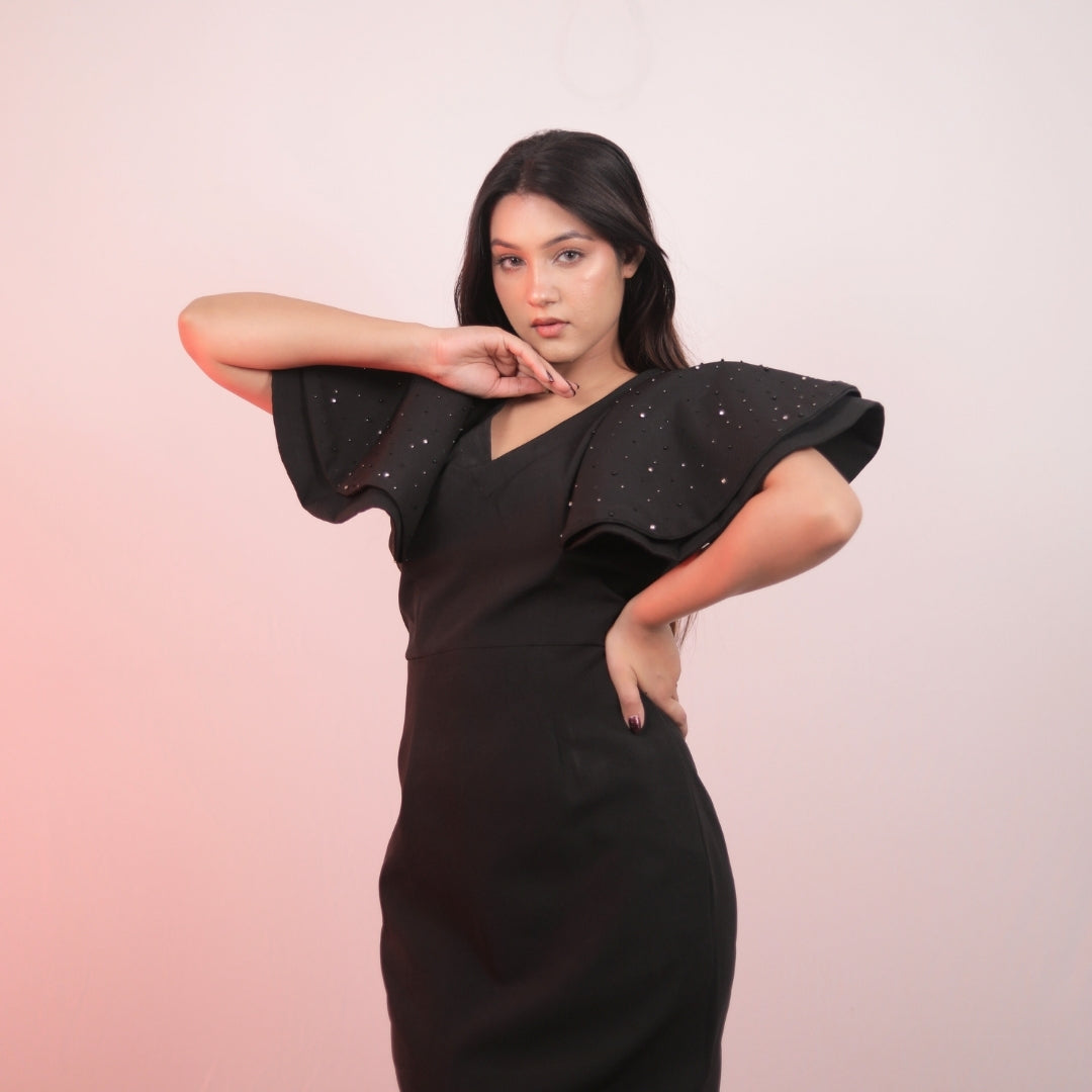 BLACK DIVA RUFFLE DRESS