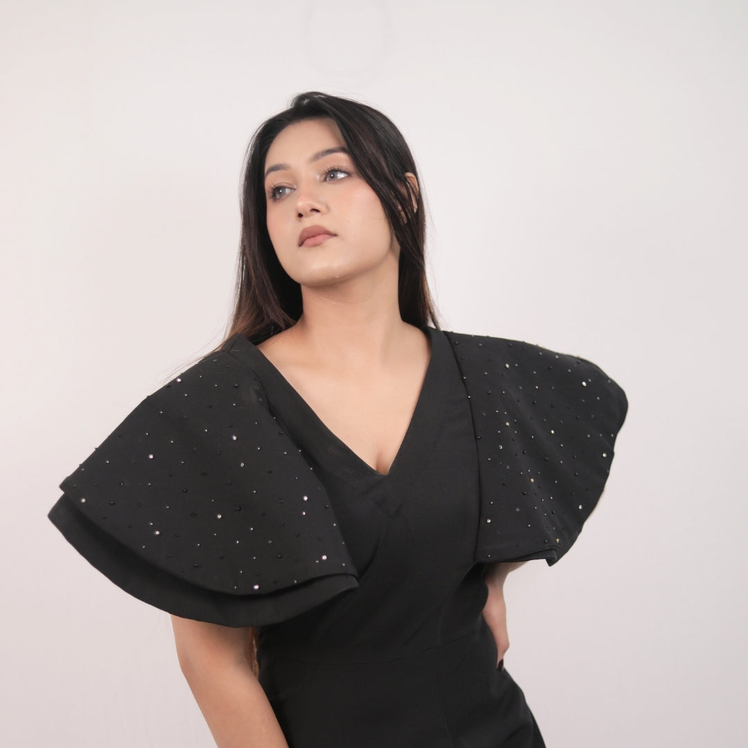 BLACK DIVA RUFFLE DRESS