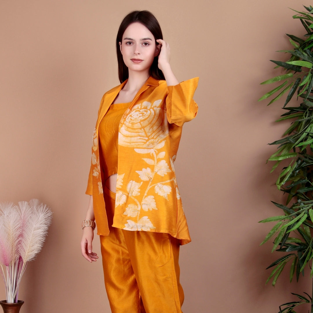 GOLDEN BLOOM EMBROIDERED CO-ORD SET