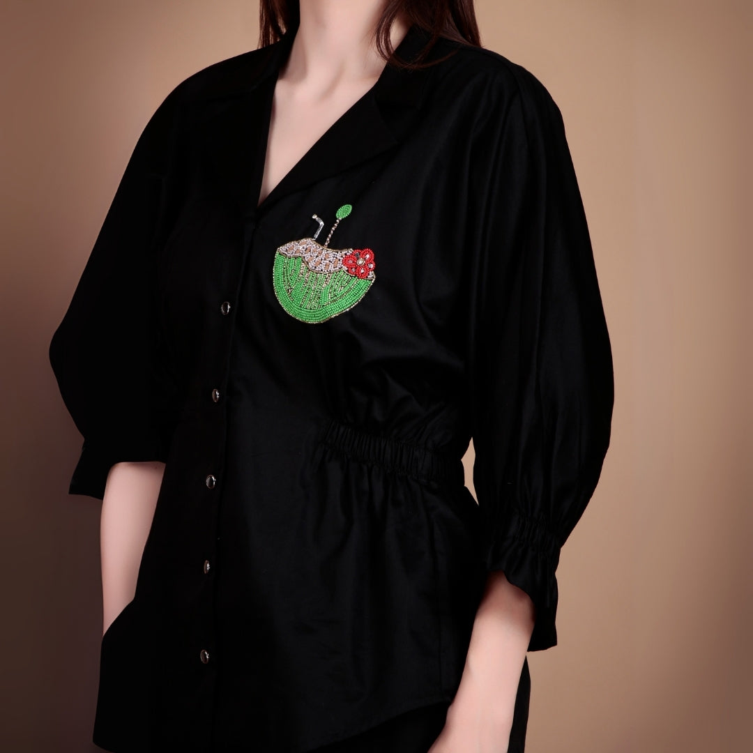 MIDNIGHT PALM EMBROIDERED SHIRT