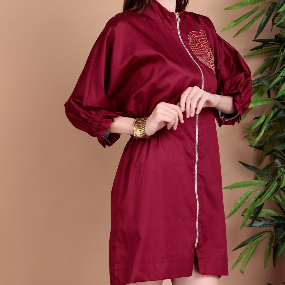 RUBY SWIRL EMBELLISHED ZIP DRESS