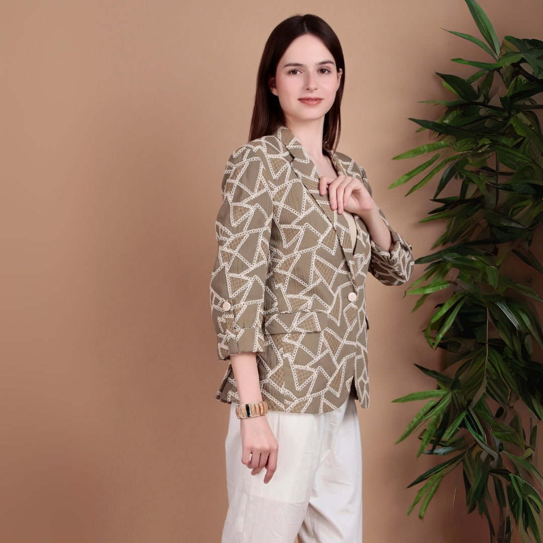 TAUPE GEO PATTERNED BLAZER