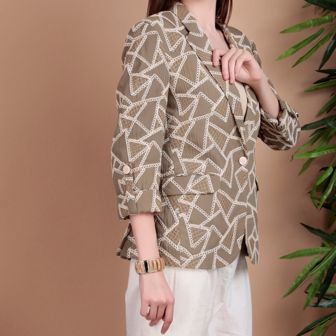 TAUPE GEO PATTERNED BLAZER