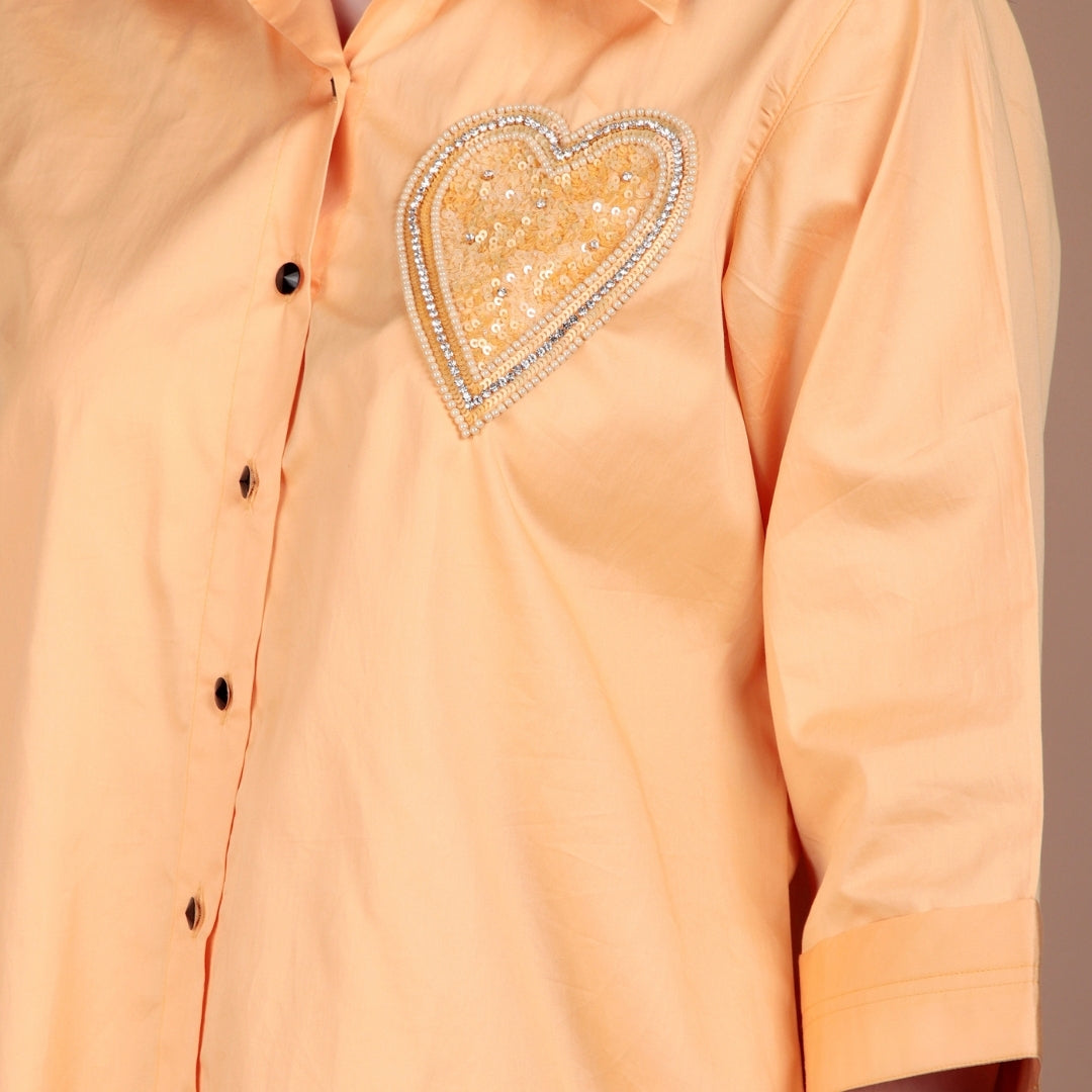 PEACH GLOW HEART EMBELLISHED SHIRT