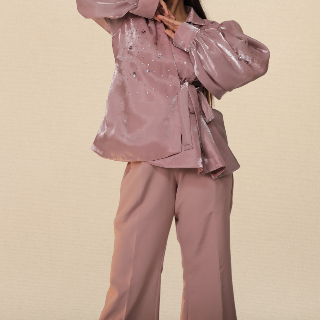 BLUSH PINK WRAP STYLE EMBELLISHED (TOP)