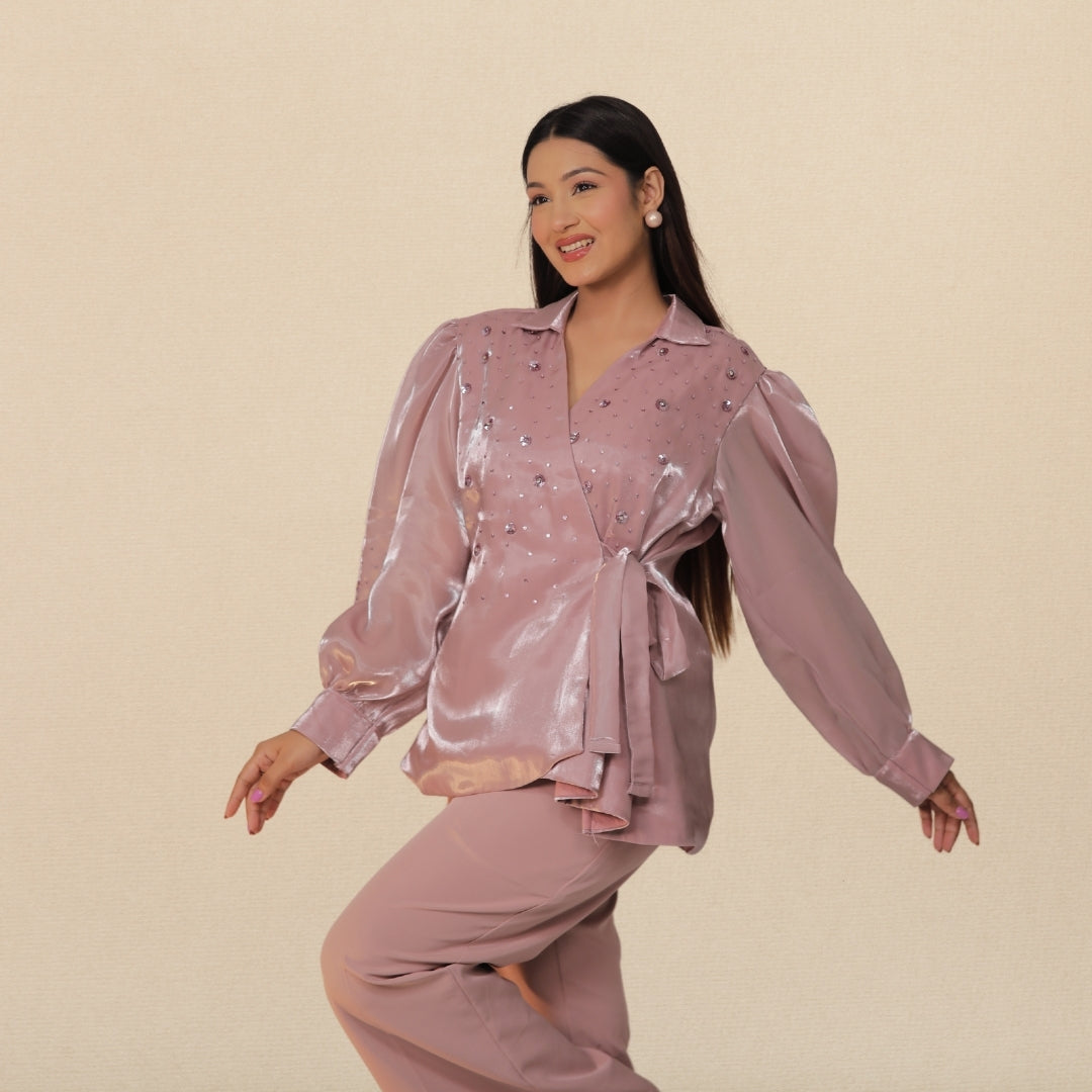 BLUSH PINK WRAP STYLE EMBELLISHED (TOP)