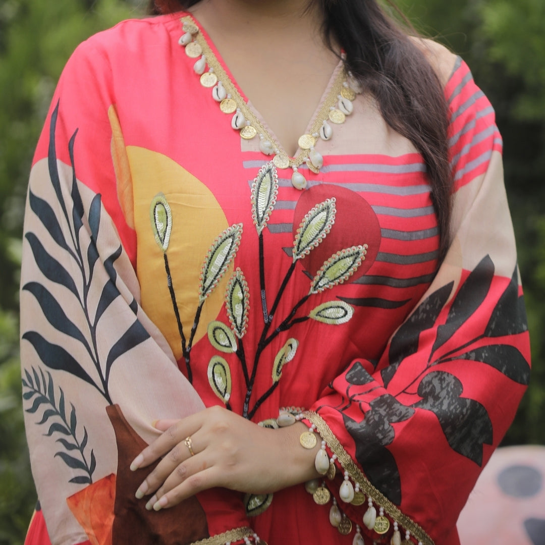 RED ARTISTIC KURTA SET